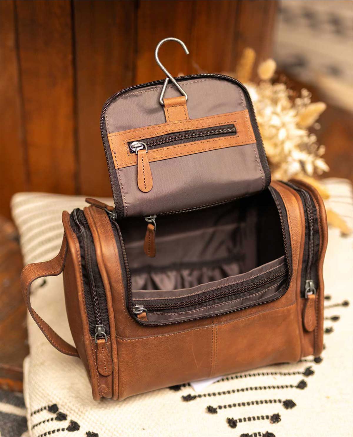 go travel toiletry bag Gusti leather Toiletry bag leather bag make up bag Designed in Berlin brown leather